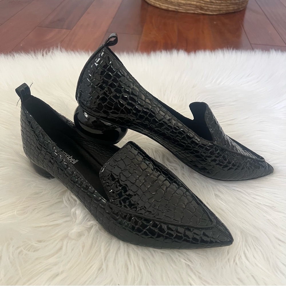 NWOT Jeffrey Campbell Viona flats black  patent Croc  Flats Slip On 7.5 - Picture 2 of 10